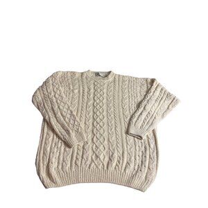 Vintage Method Cable Knit men’s Sweater 100% Silk XL Ivory Crewneck cable knit